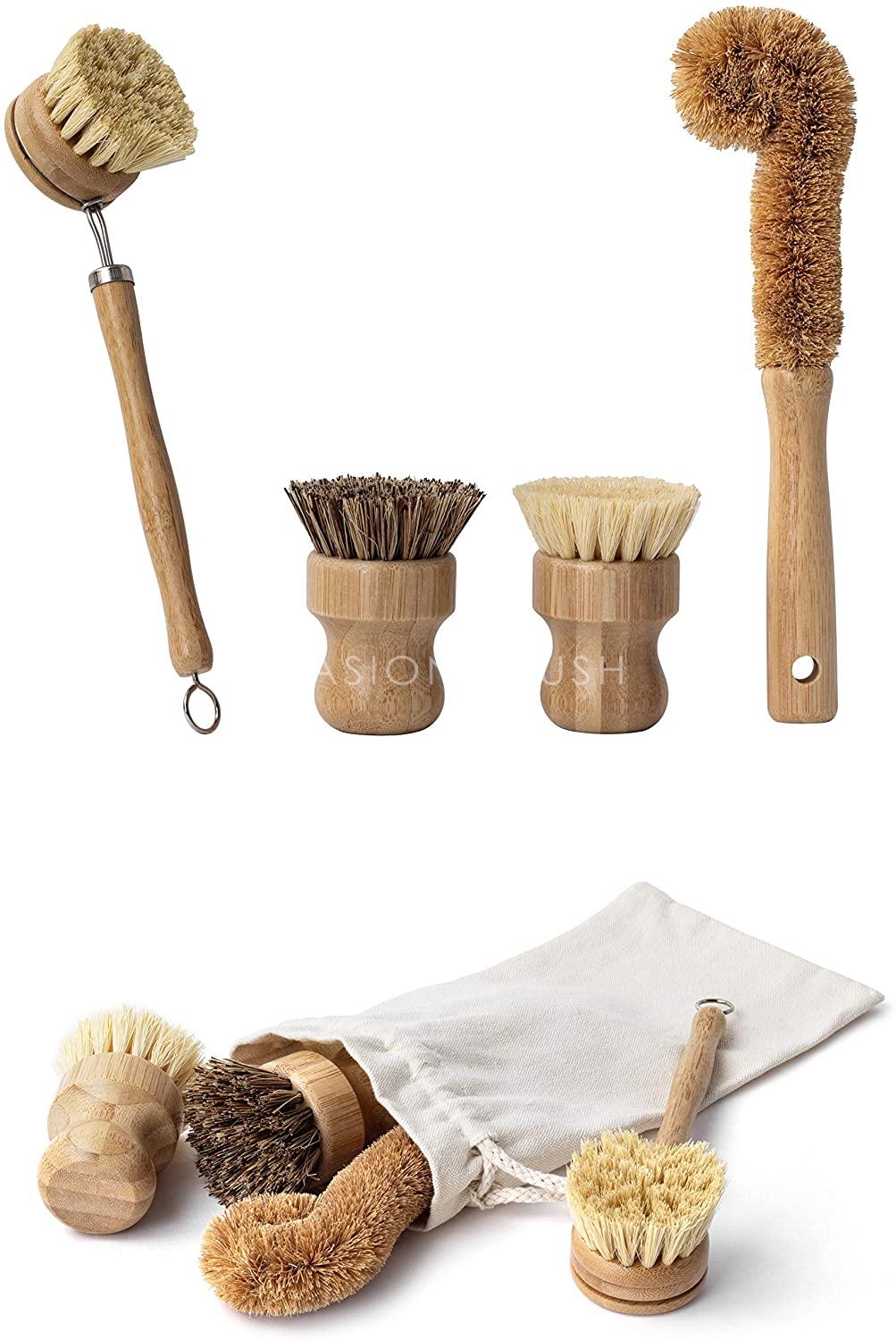 Kit de cepillo de limpieza de platos de sisal de madera